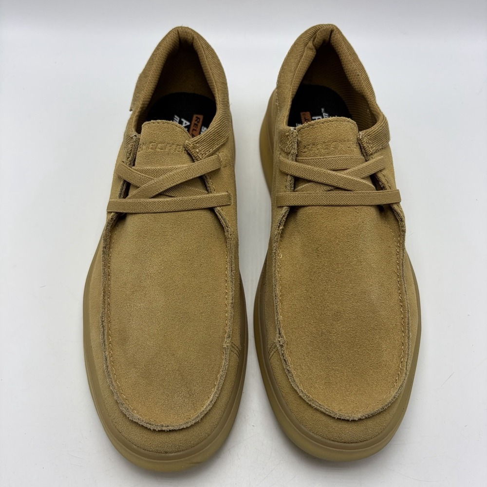 Skechers Ankle Boots Mens 10.5 Suede Leather Camel Tan Moc Toe Casual Gum Sole